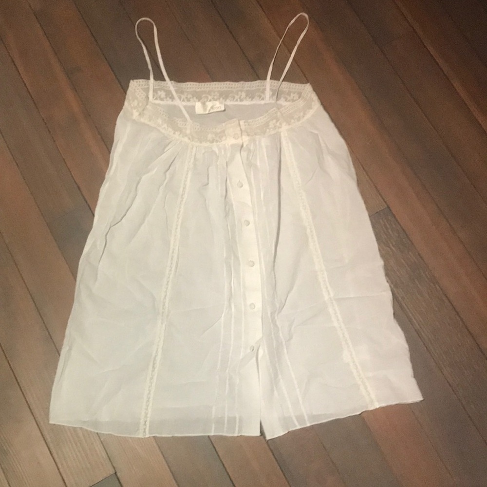 White Tank Top Blouse with Lace accents